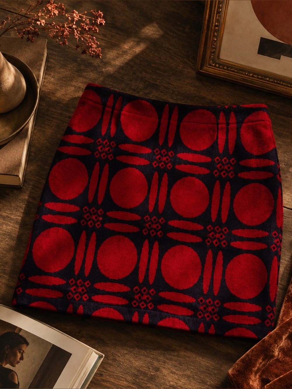 Boden Red and Navy Geometric Mini Skirt XXL